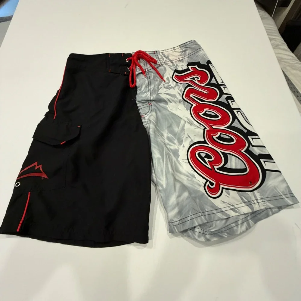 Coors Light Men's 32 Board Shorts Beer Logo Y2K Silver Bullet Surf Swim Trunks